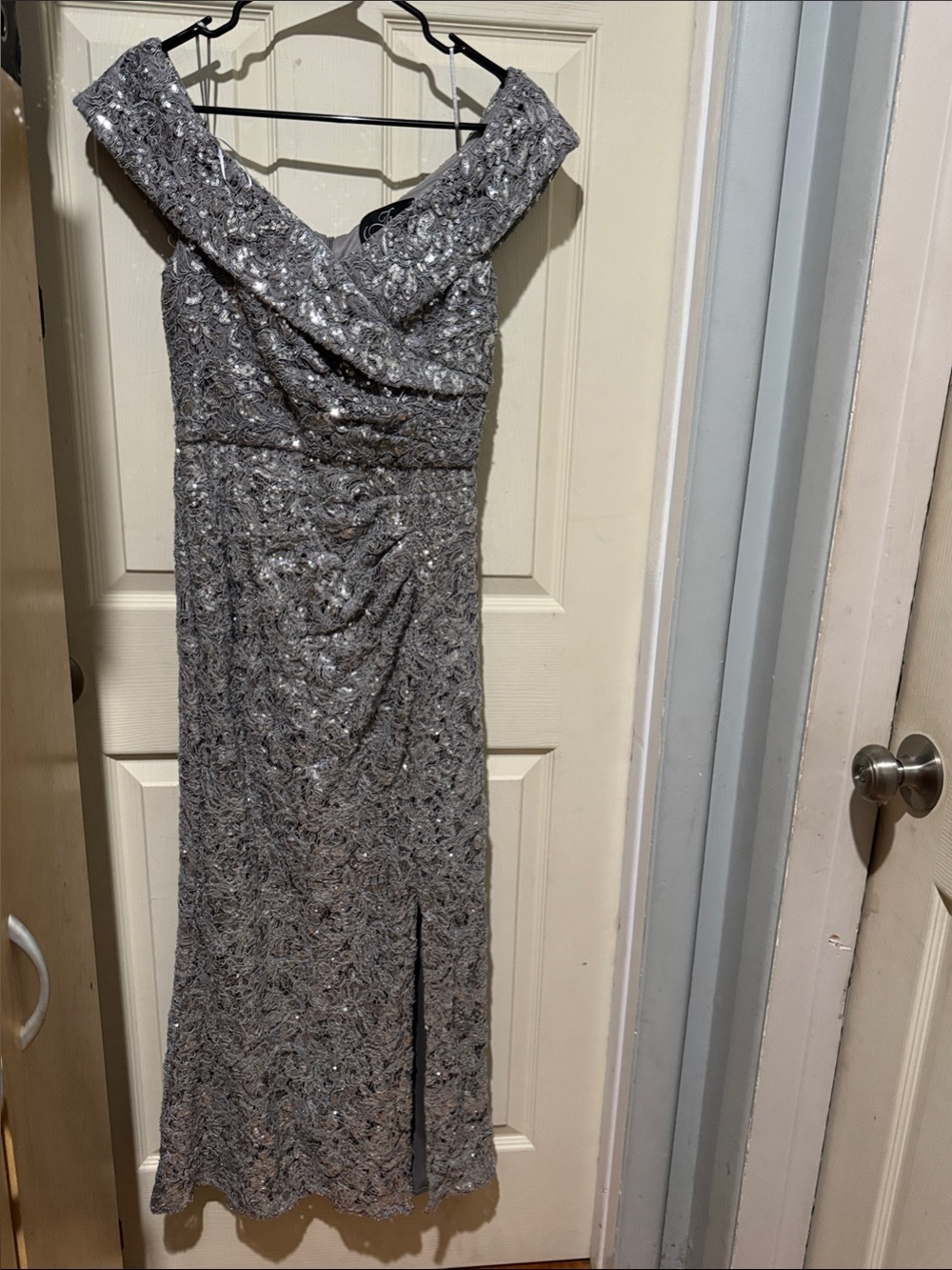Alex Evenings Silver One-Shoulder Sequin Evening Gown